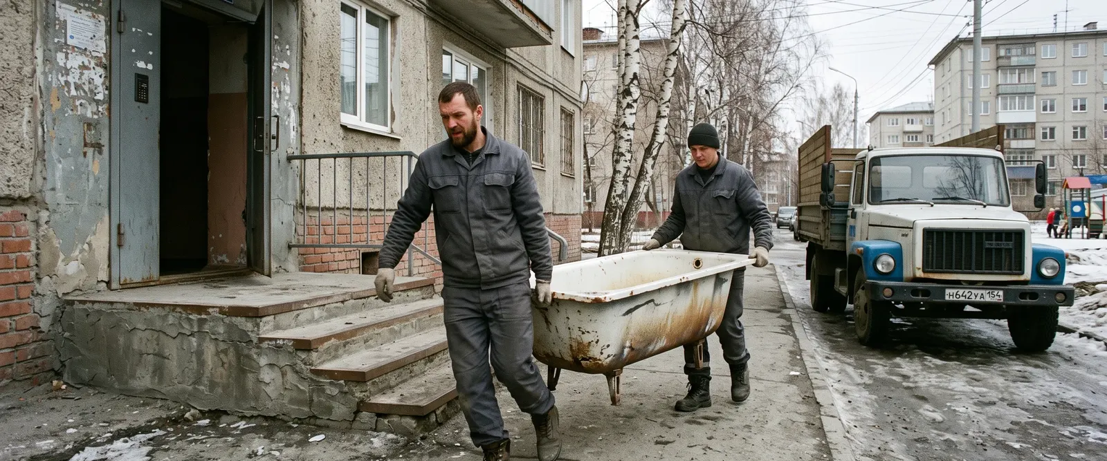 Вывоз чугунной ванны в Новосибирске